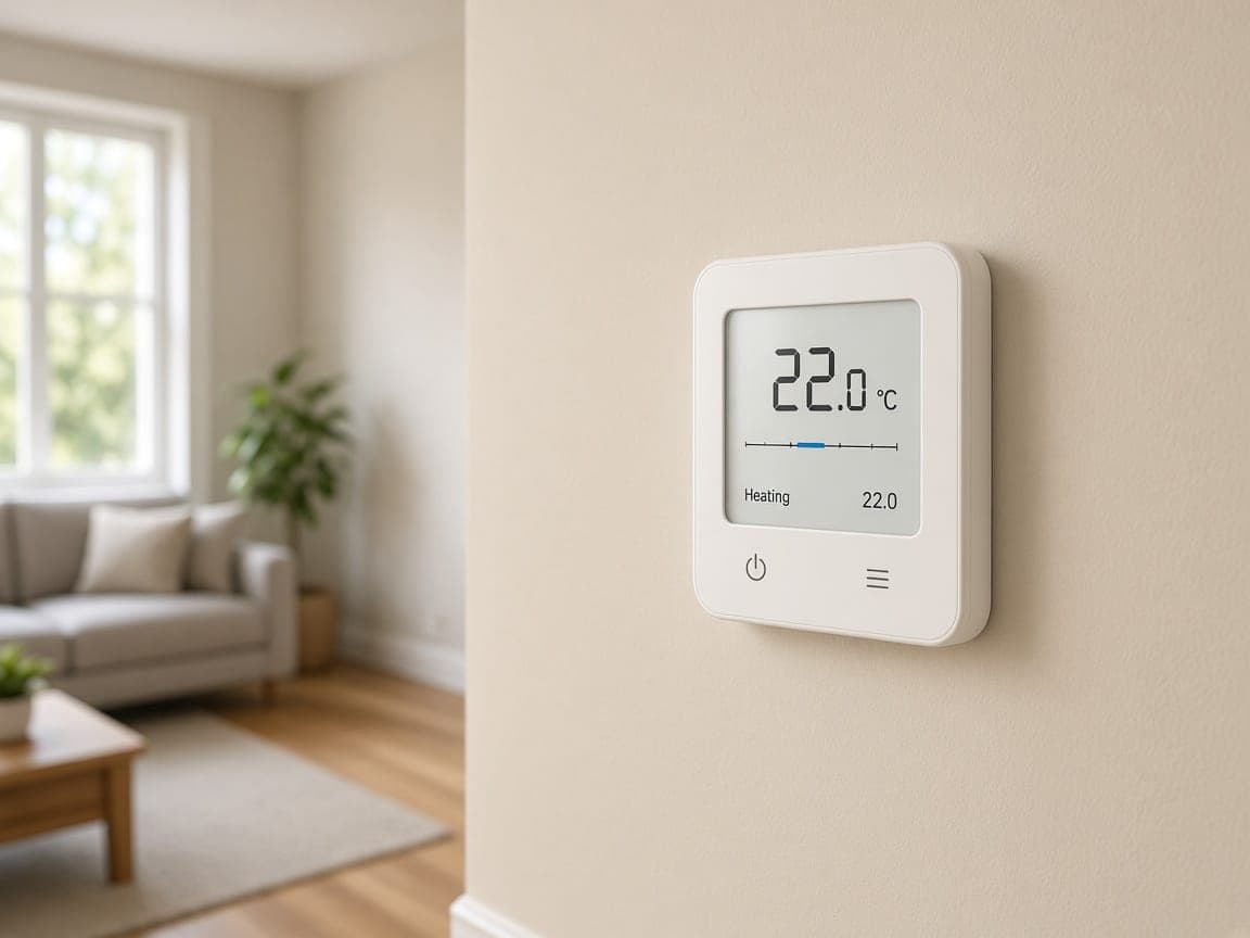 Wall thermostat in a living room.